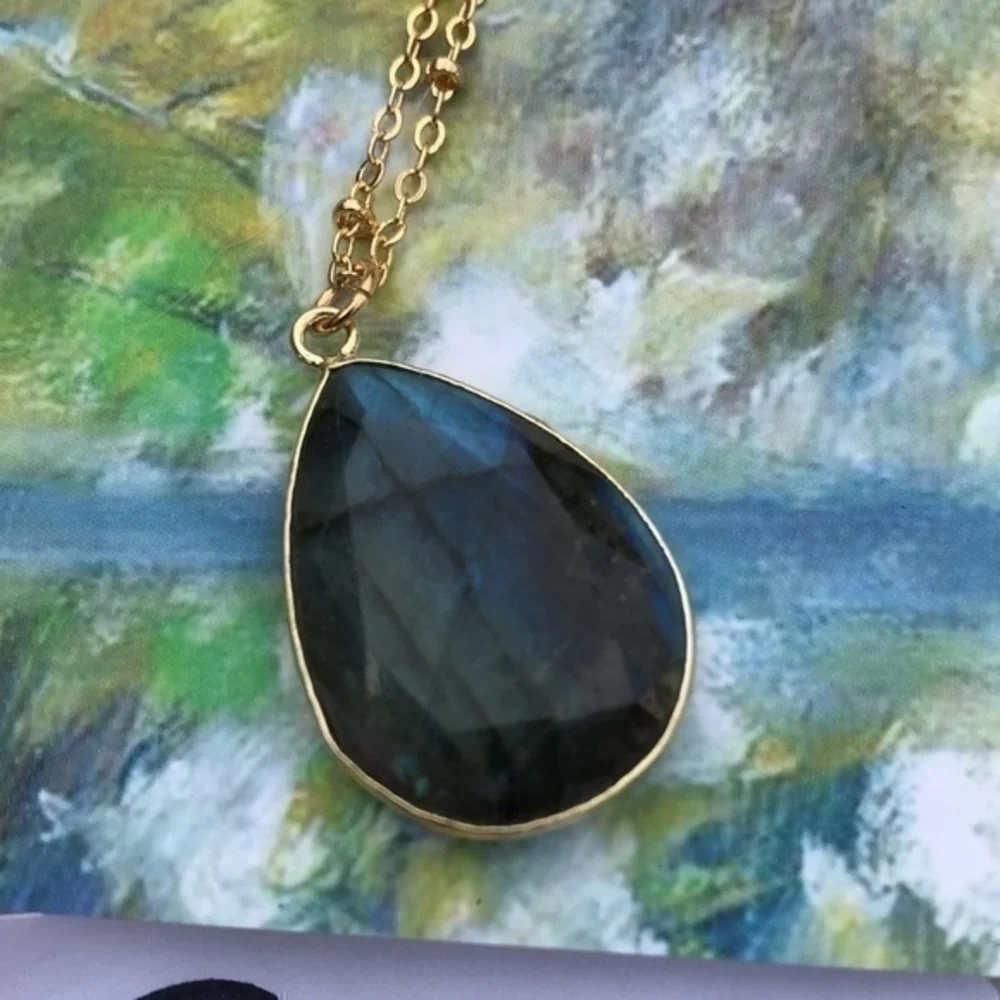 RESTOCKED! Labradorite Nebula 14K GP Boho Necklace Green/Blue Gemstone Handmade